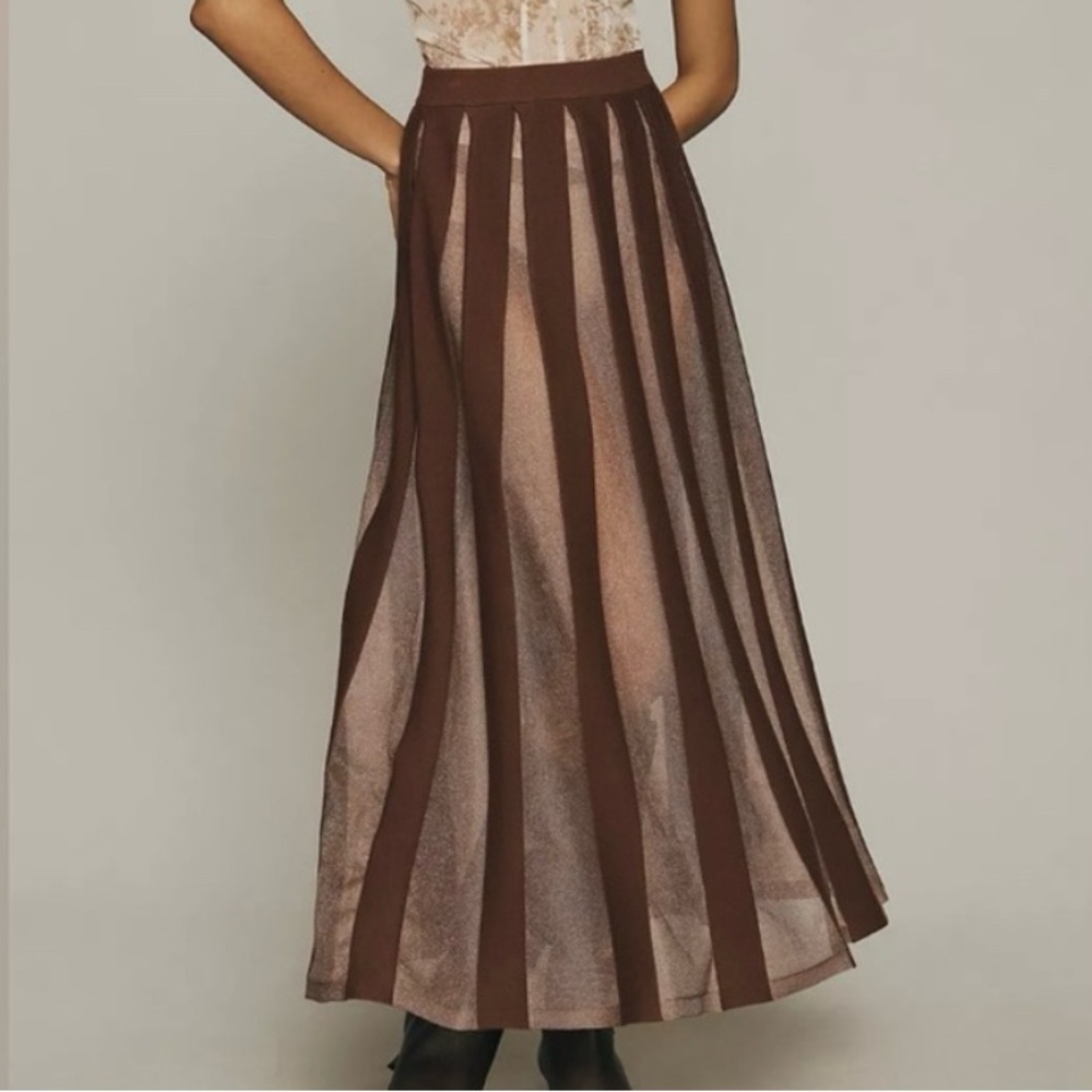 🦌NWT Anthropologie Brown Sheer Pleated Maxi Skirt